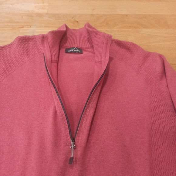 .Eddie Bauer Sweater Mens L Soft Red Quarter Zip Cable Knit Pullover Preppy - Picture 11 of 16